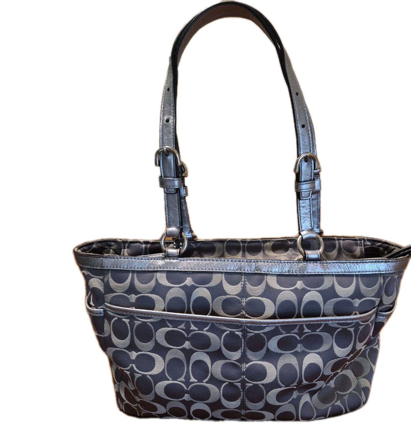 Coach Signature Gallery East/West Tote Bag Gray Silver Jacquard F17676 – Good