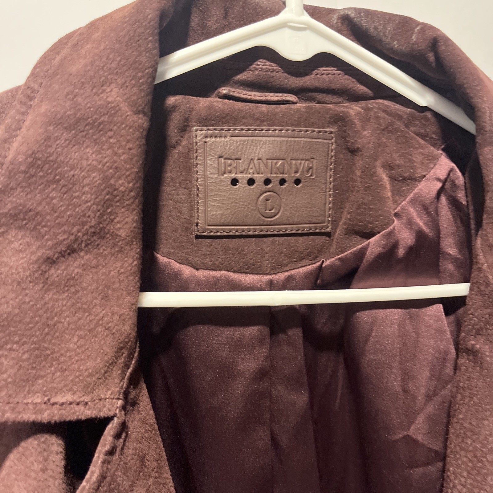 Blank NYC 100% Vegan Suede/Leather Moto Jacket-Womens L-Maroon/Brown-Full Zip