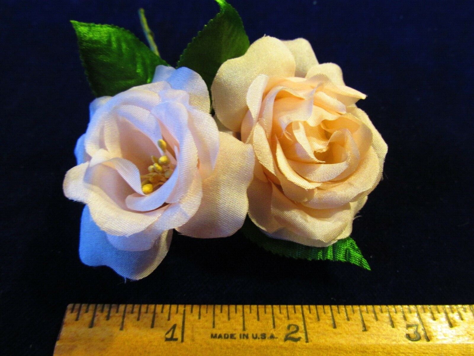 Vintage Millinery Flower 2″ Rose 2 Pair True Silk pale Pink Champagne KW5 A
