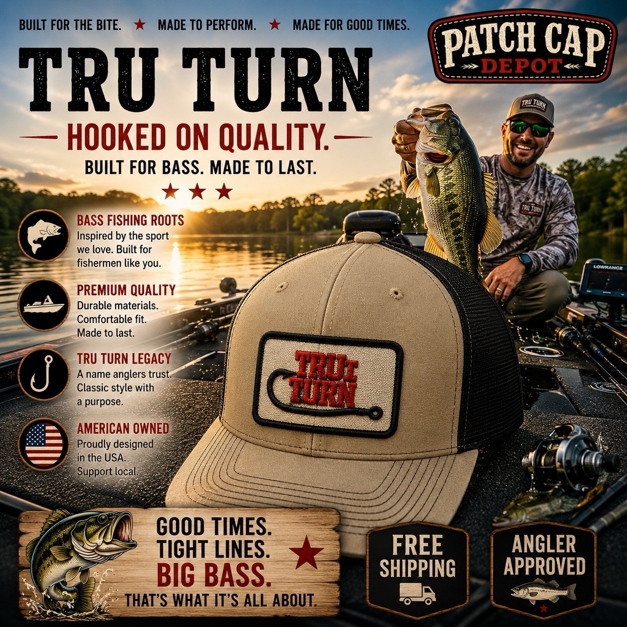 TRU TURN Hooks Patch Hat – Richardson 112 Trucker Cap – Free Ship *Free Gift