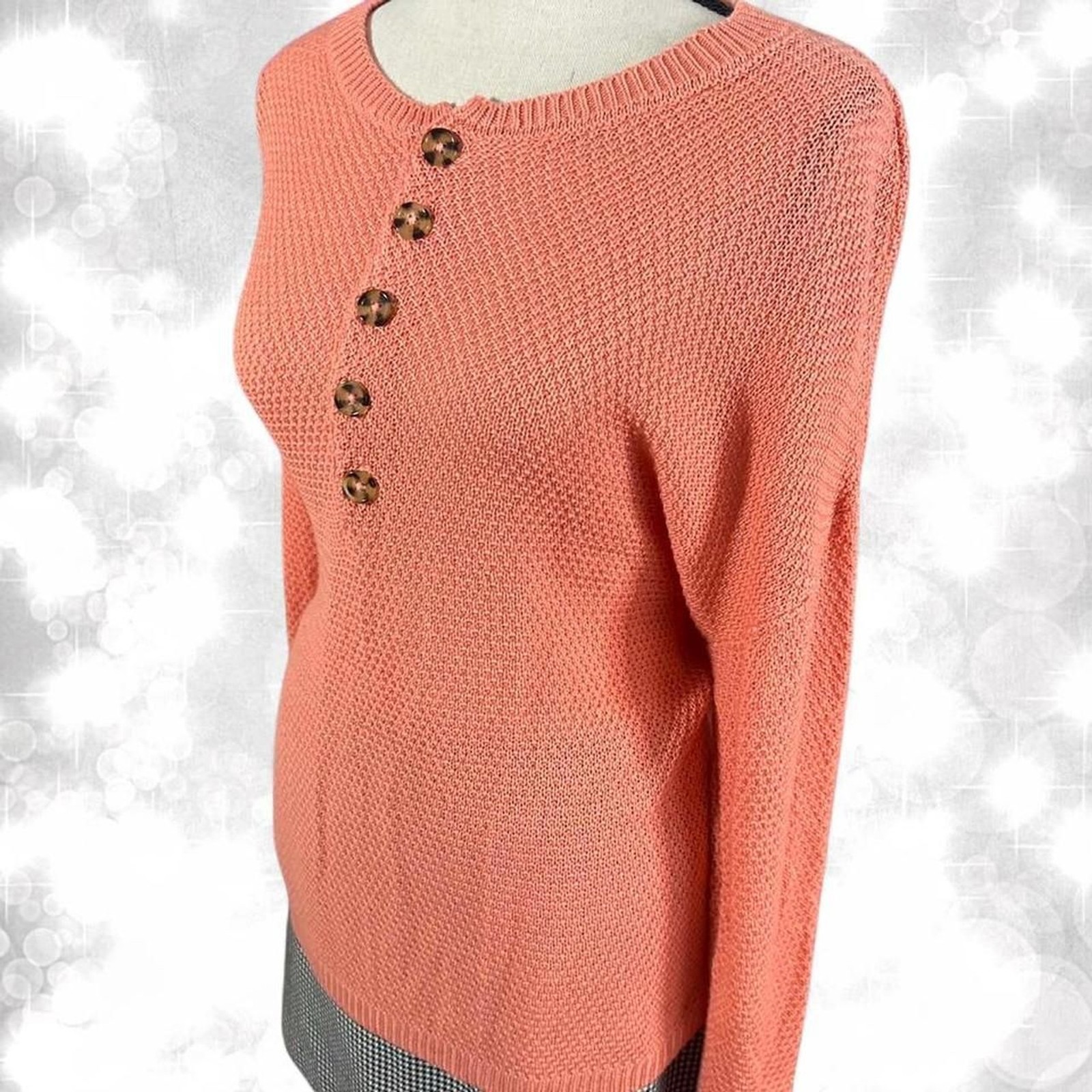 Y2k Quarter Button Coral Long Sleeve Textured Top