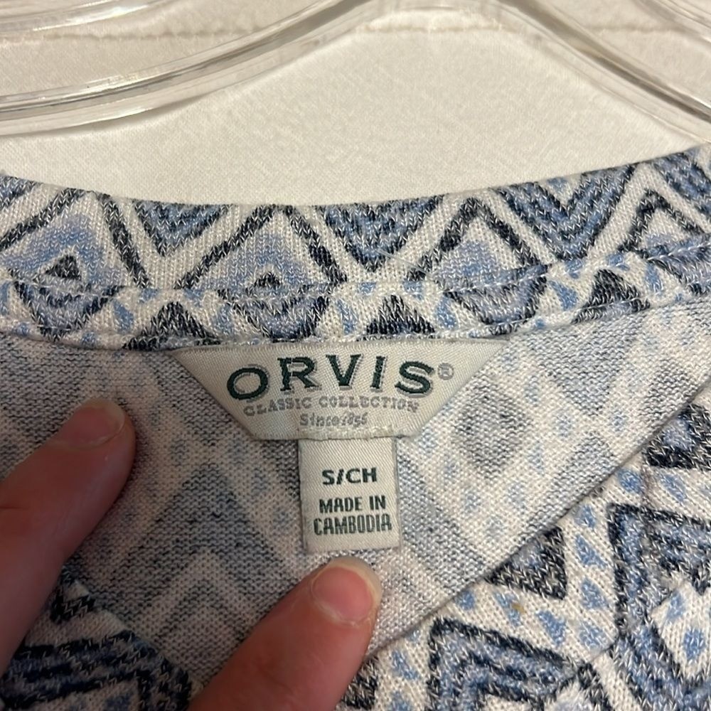 Orvis Classic Collection Blue White Geometric Ikat High Low Top Womens Small