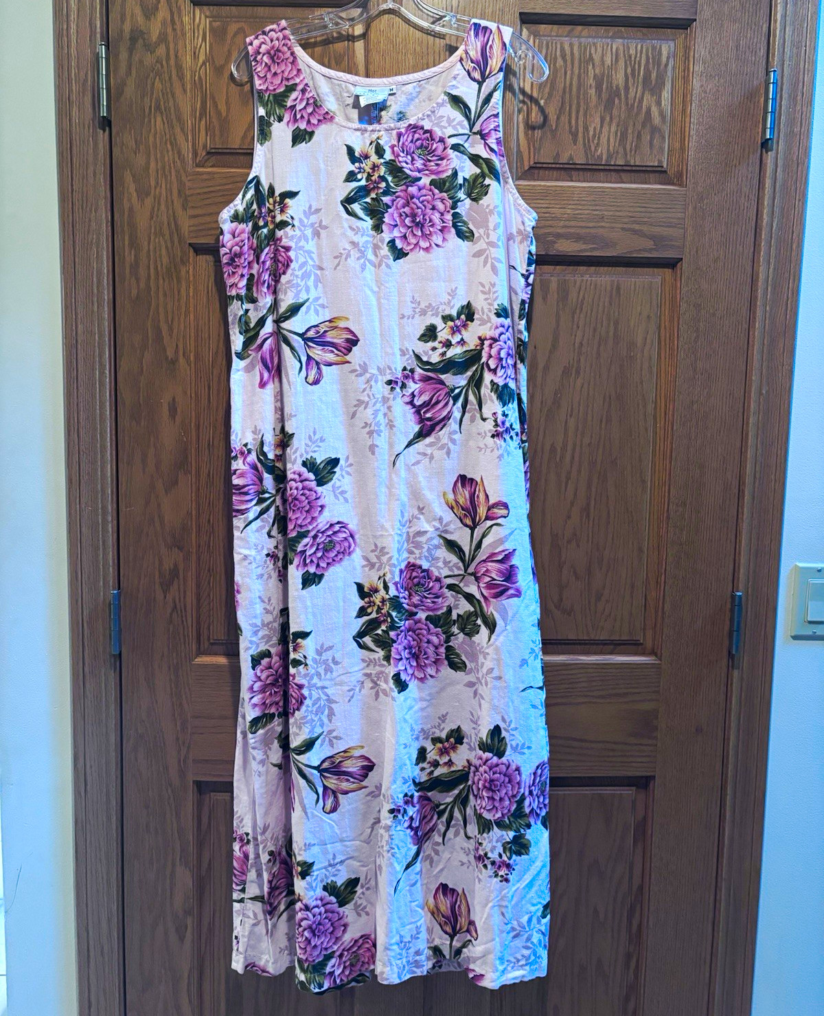 Hot Cotton by Marc Ware Floral Maxi Dress Sleeveless Scoop Neck Pink M Linen