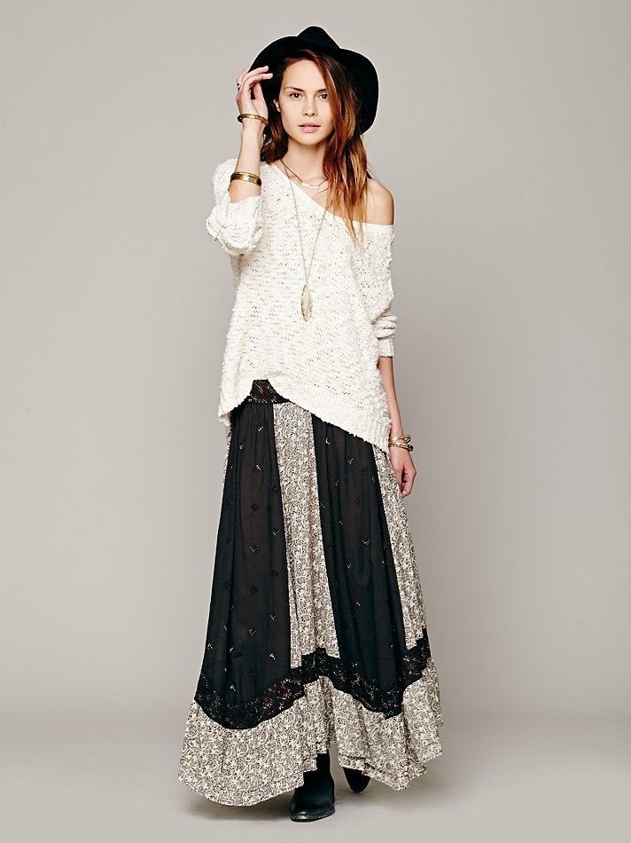 Free People Sushi Voile Heirloom Maxi Skirt Embroidered Patchwork Boho Flowy L