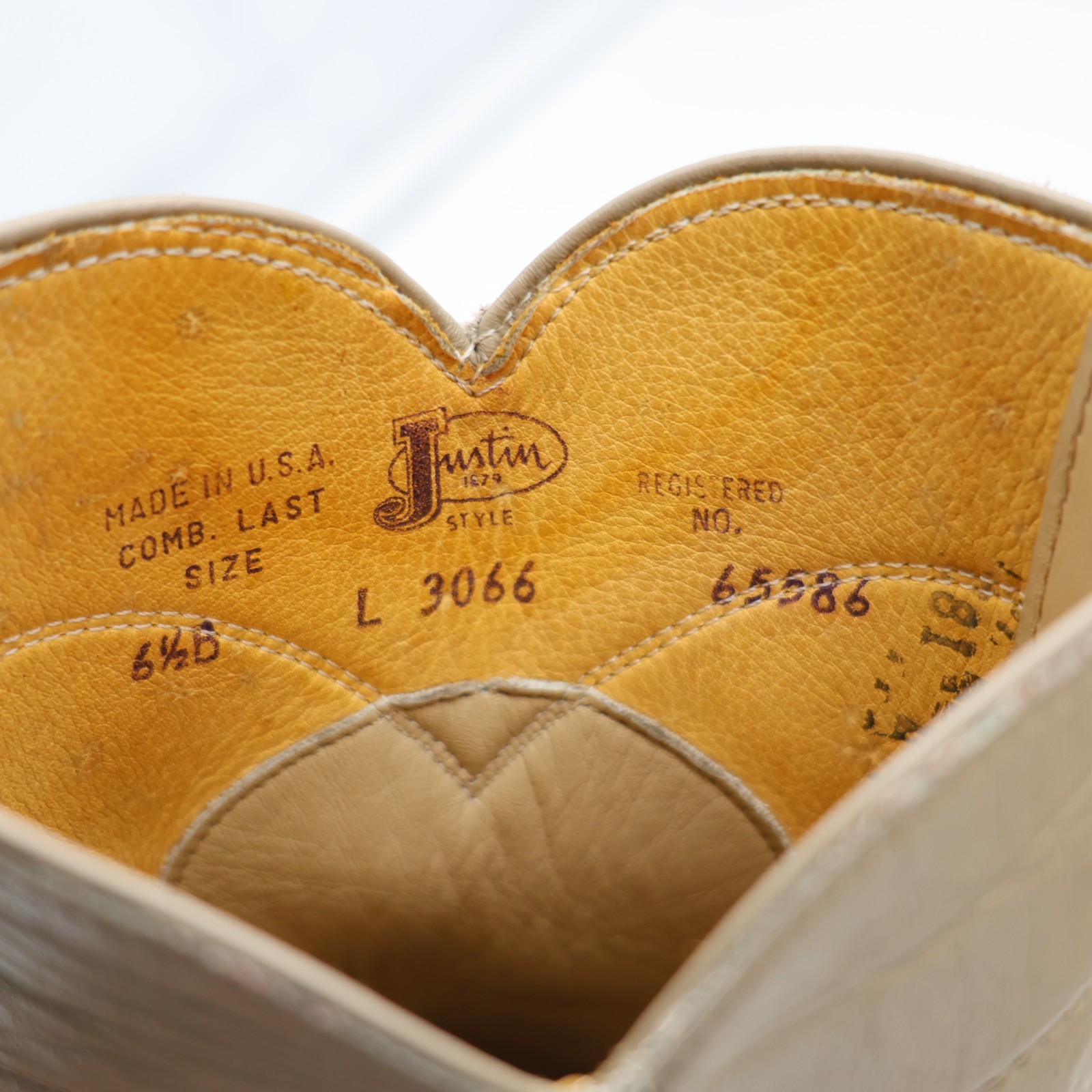 Justin Beige Leather Women’s 6.5 B Roper Western Cowboy Pull On Boots USA L3066