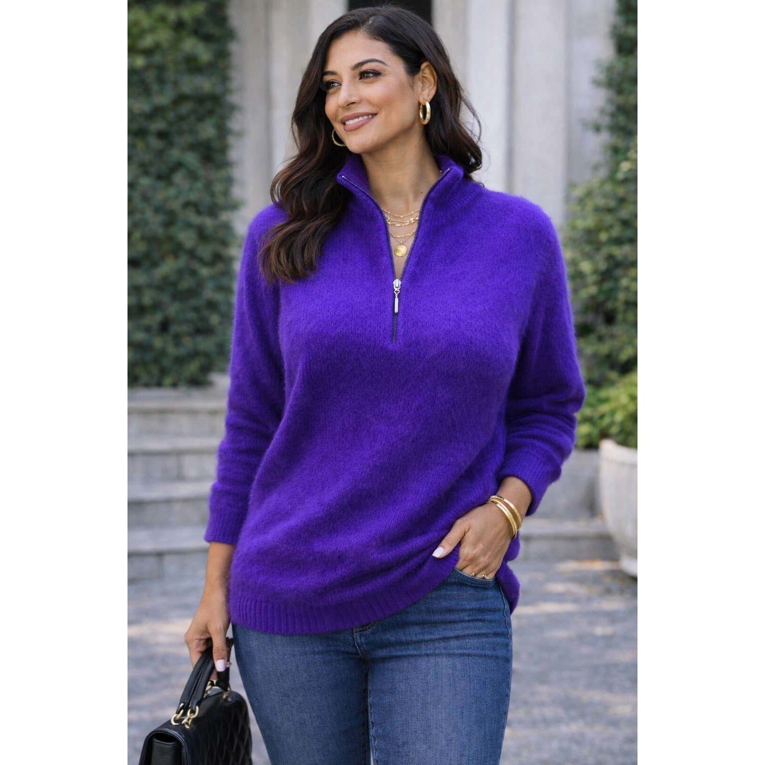 VINTAGE PURPLE 45% ANGORA FRONT HALF ZIP RAFAELLA SWEATER HONG KONG