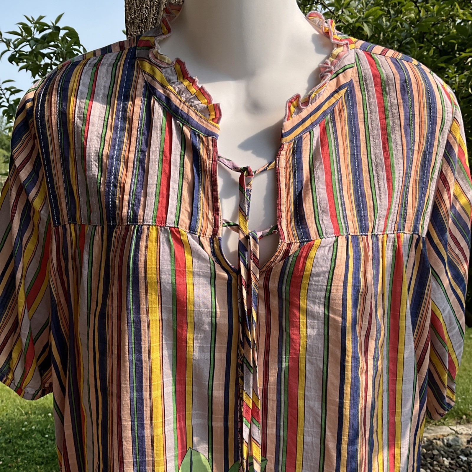 NWT$198 Johnny Was Calme Adrian Tasseled Pleated Ruffle Blouse SMALL Sample