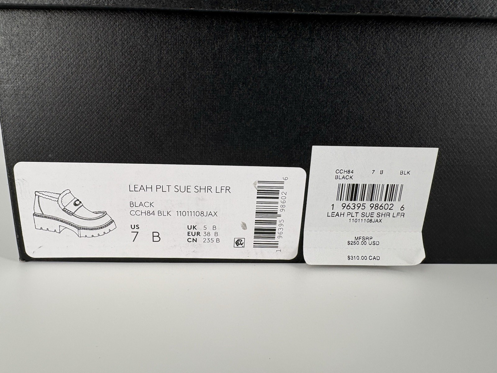 COACH Sz 7 Leah Loafers $250 Retail NWB Black Suede Shearling Logo