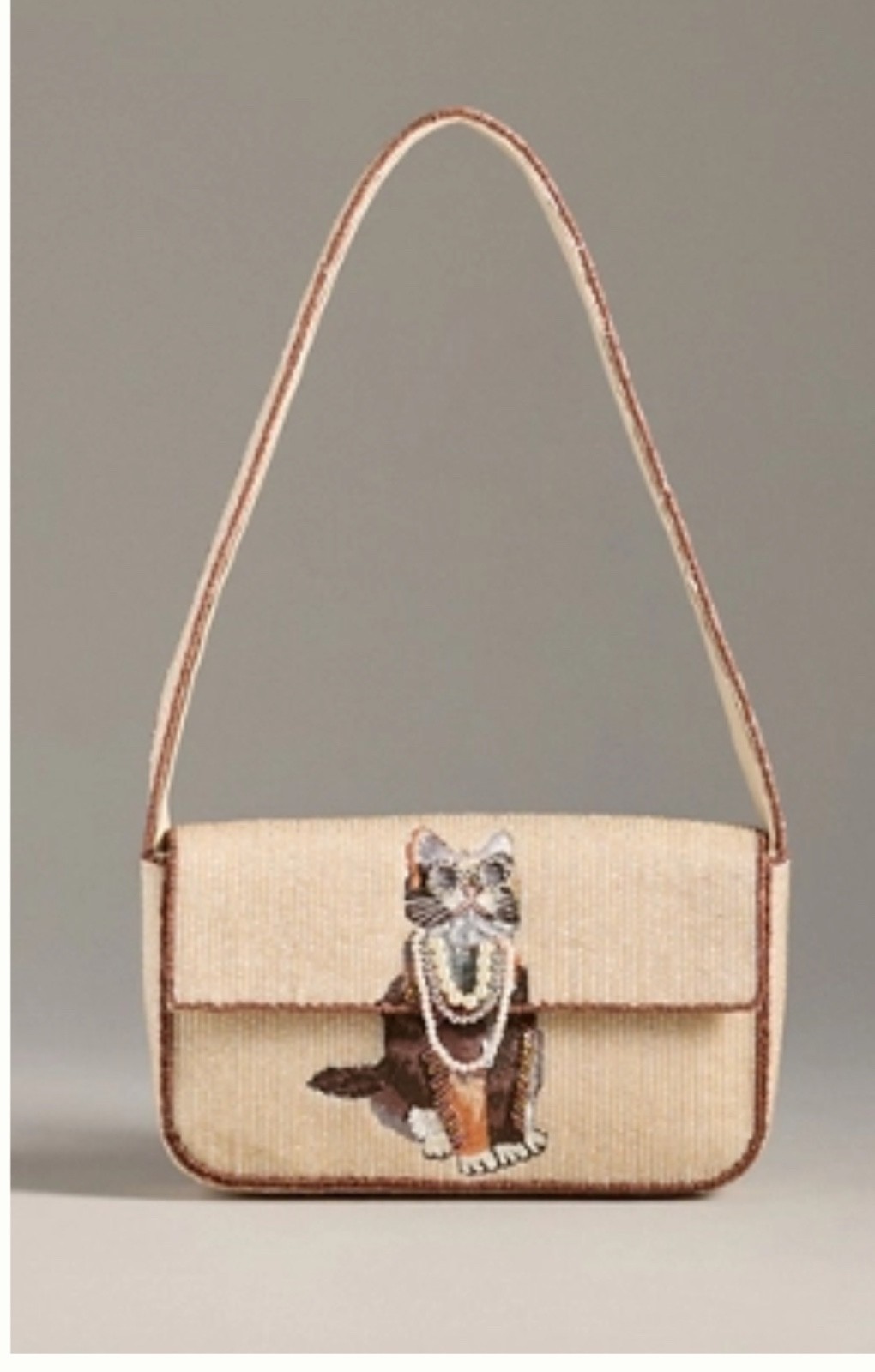 Anthropologie The Fiona Beaded Bag Animal Edition SASSY CAT HARD TO FIND NWT