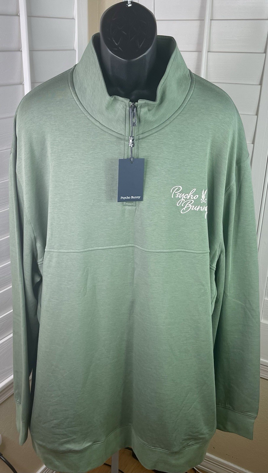 Psycho Bunny ‘Embroidered’ Desert 1/4 Zip Mock Sea Spray Sweatshirt – Men’s 3XLT
