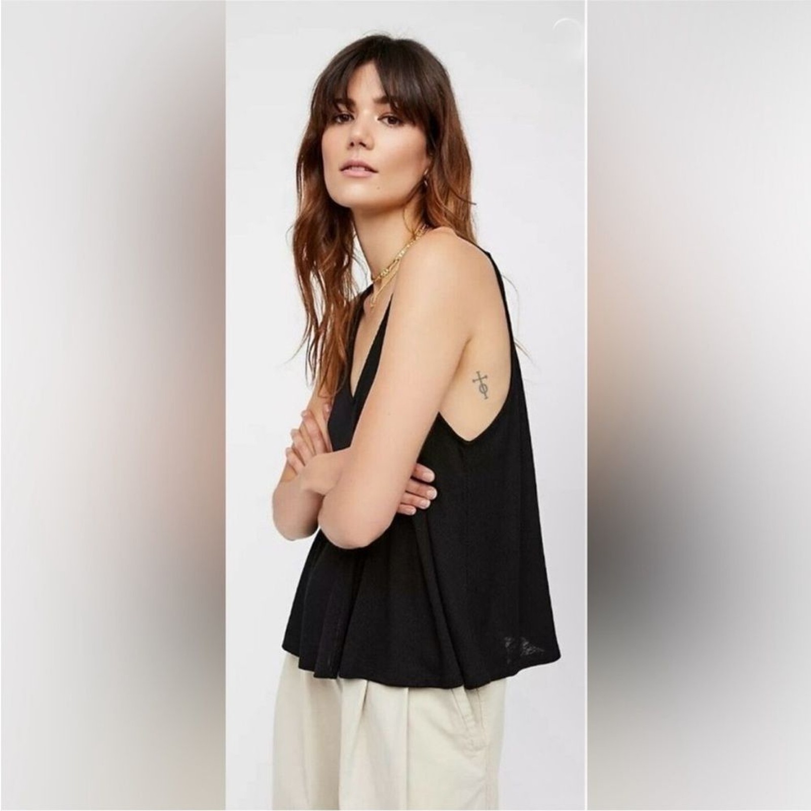 Free People Intimately Dani Tank Flowy Oversized Swing Tank Black Size XS