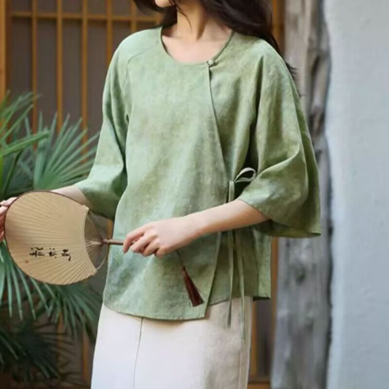 Spring Ancient Chinese Style Womens Han Fu Tang Zhuang Short Tops Blouse Shirts