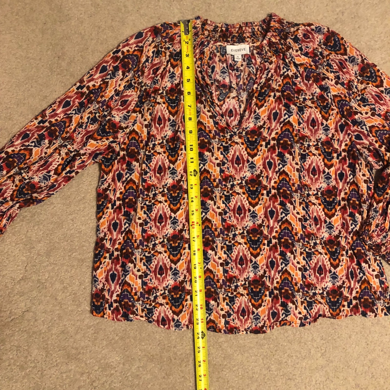 Evereve Multicolor Abstract Ikat Print Blouse Women’s Size XL Art Boho Retro 70s
