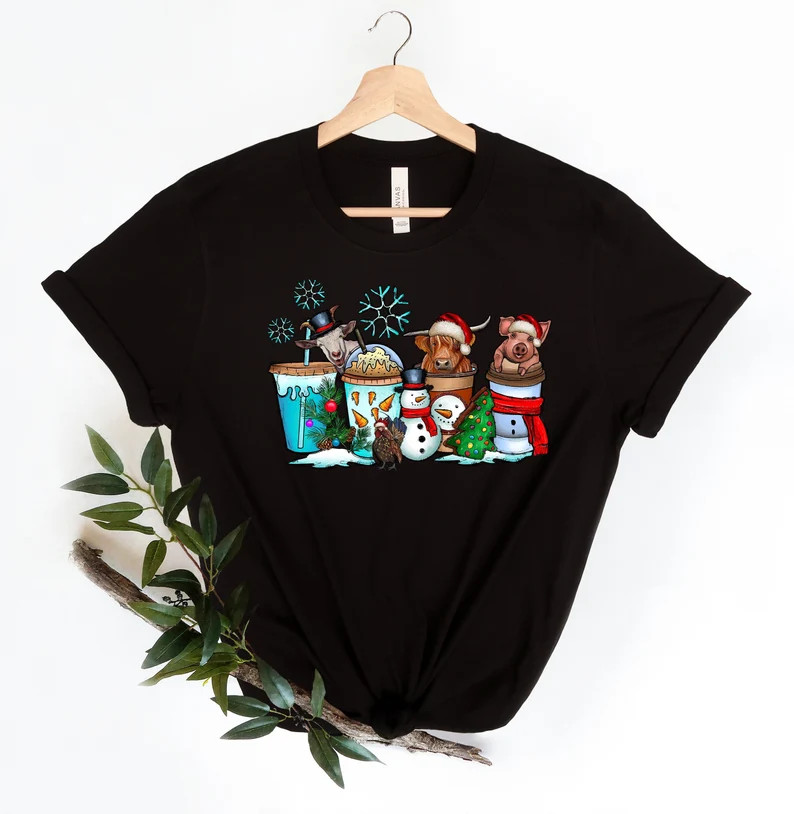 Farm Animals Christmas Shirt, Christmas Cow T-shirt, Merry Christmas