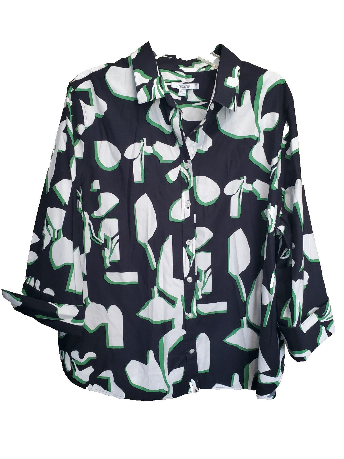 Chico’s Cotton Blend Geo Print Button-Up Shirt Size 3.5 (18)