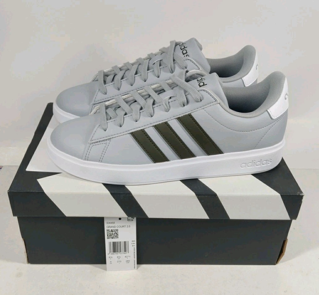 Adidas Grand Court 2.0 Mens 9 Halo Silver Shadow Olive Athletic Sneaker Shoe