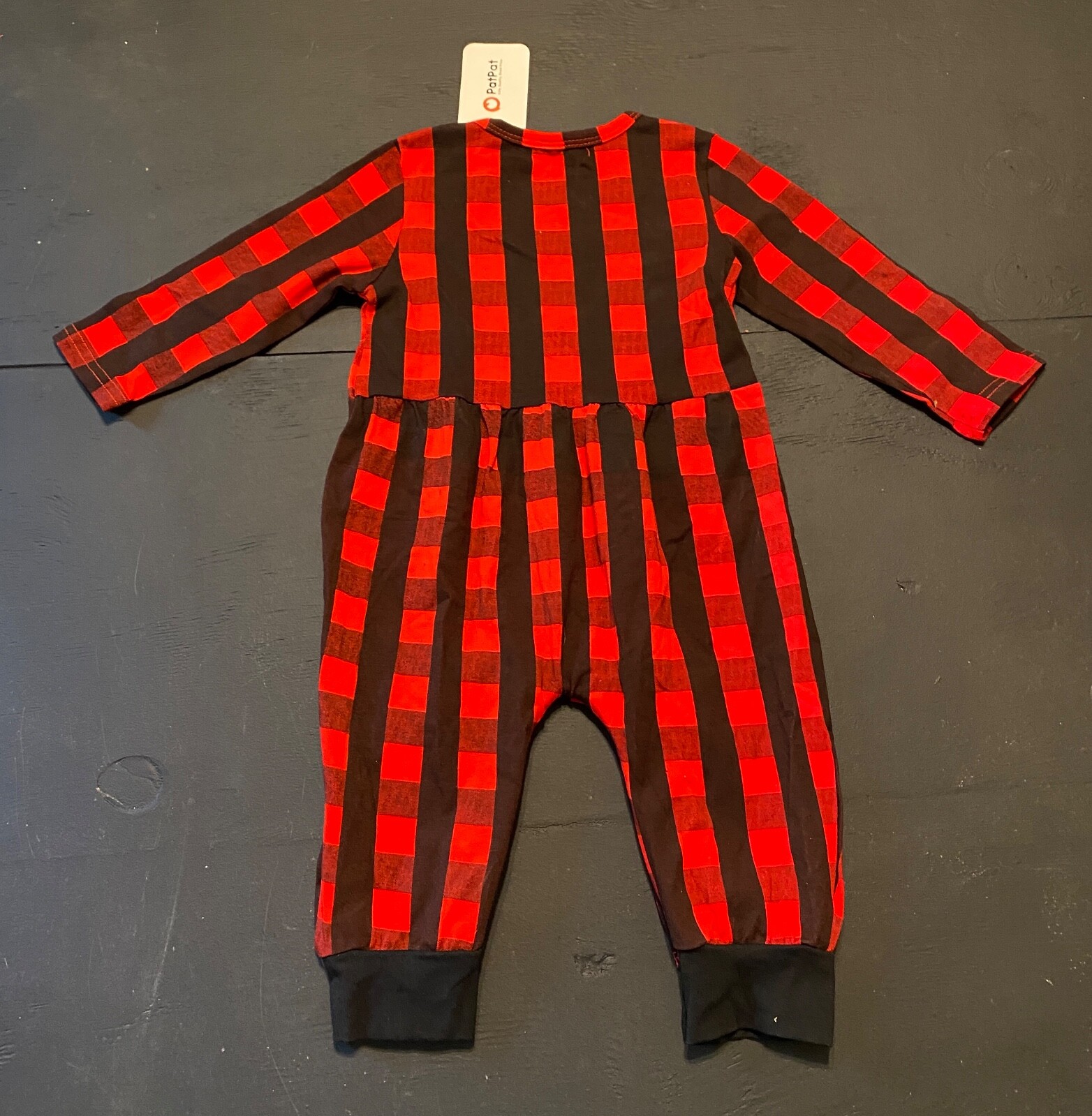 NWT Pat Pat Red / Black Checkered Little Girls Jumpsuit 9-12 Months With Belt