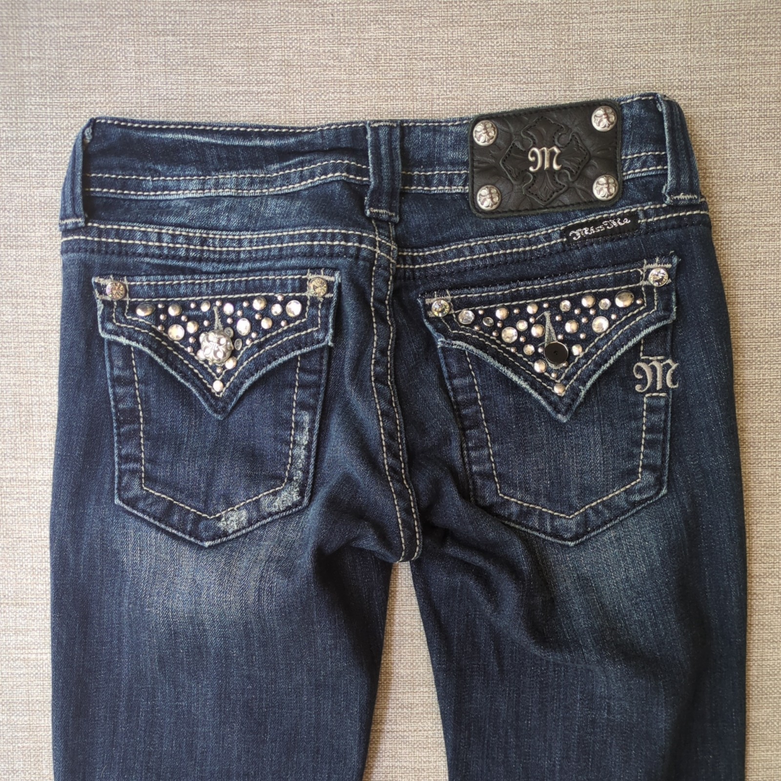 Miss Me Boot Cut Blue Jeans Women’s 26×29.5 Flap Wing Pockets JP514BR Low Rise