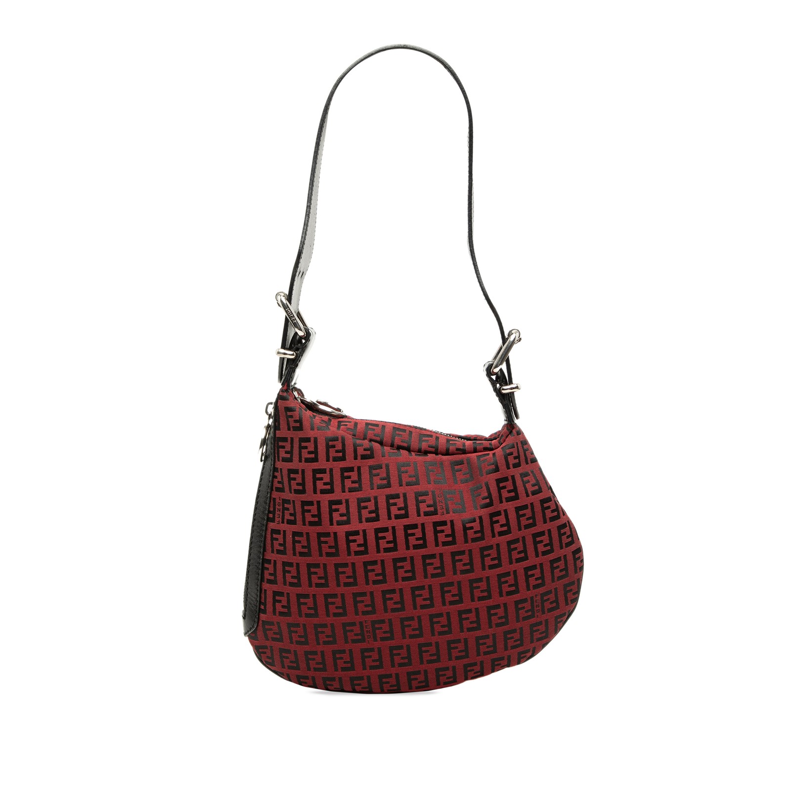 Fendi Zucchino Canvas Oyster Hobo Pre-Loved Bag Dark Red