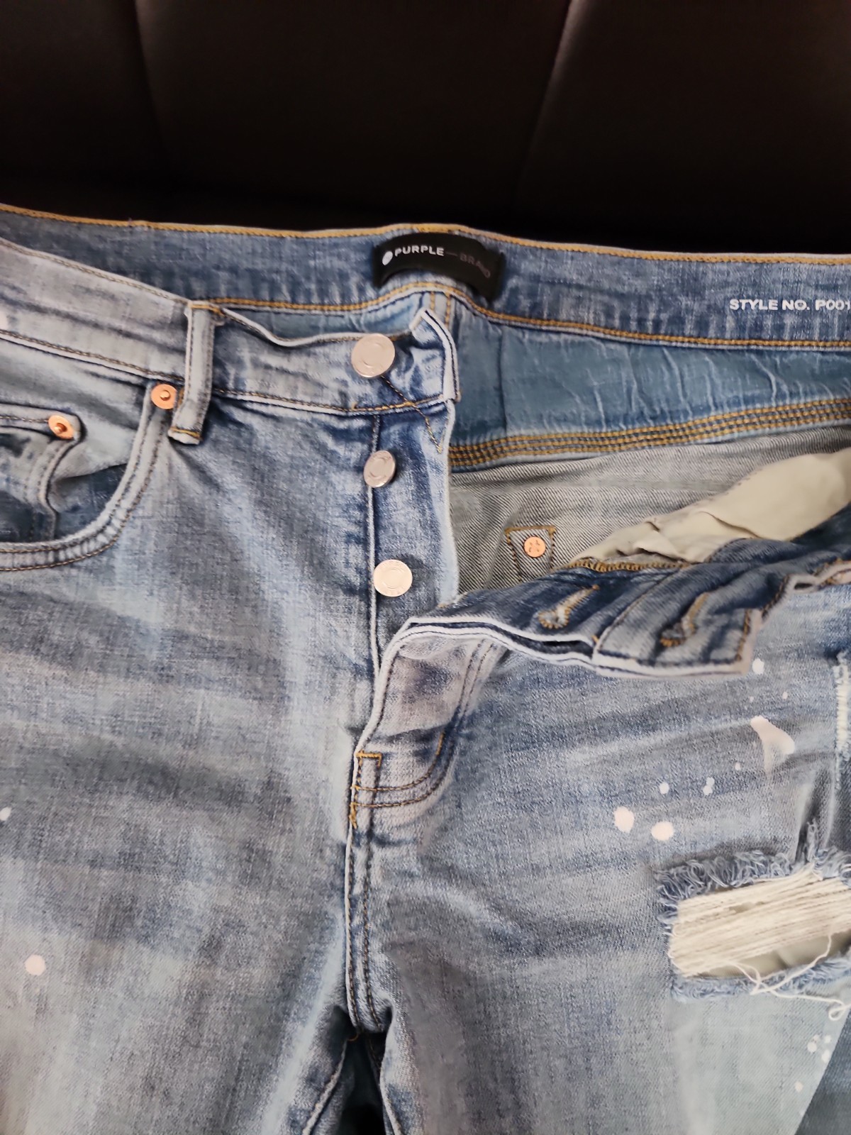 Purple Brand Luxury Distressed Paint Splattered Slim Fit Size 34
