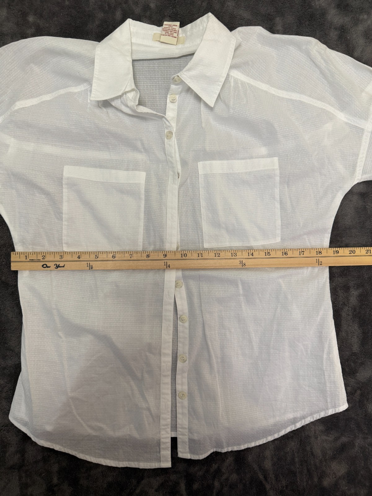 Sundance Blouse Womens 6 White Cotton Button Up Long Sleeve Pockets Semi Sheer