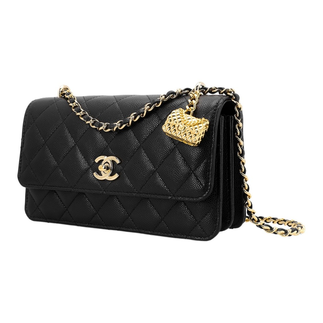 Chanel litchi-grain leather wallet for women 7.48×2.4×4.3 in