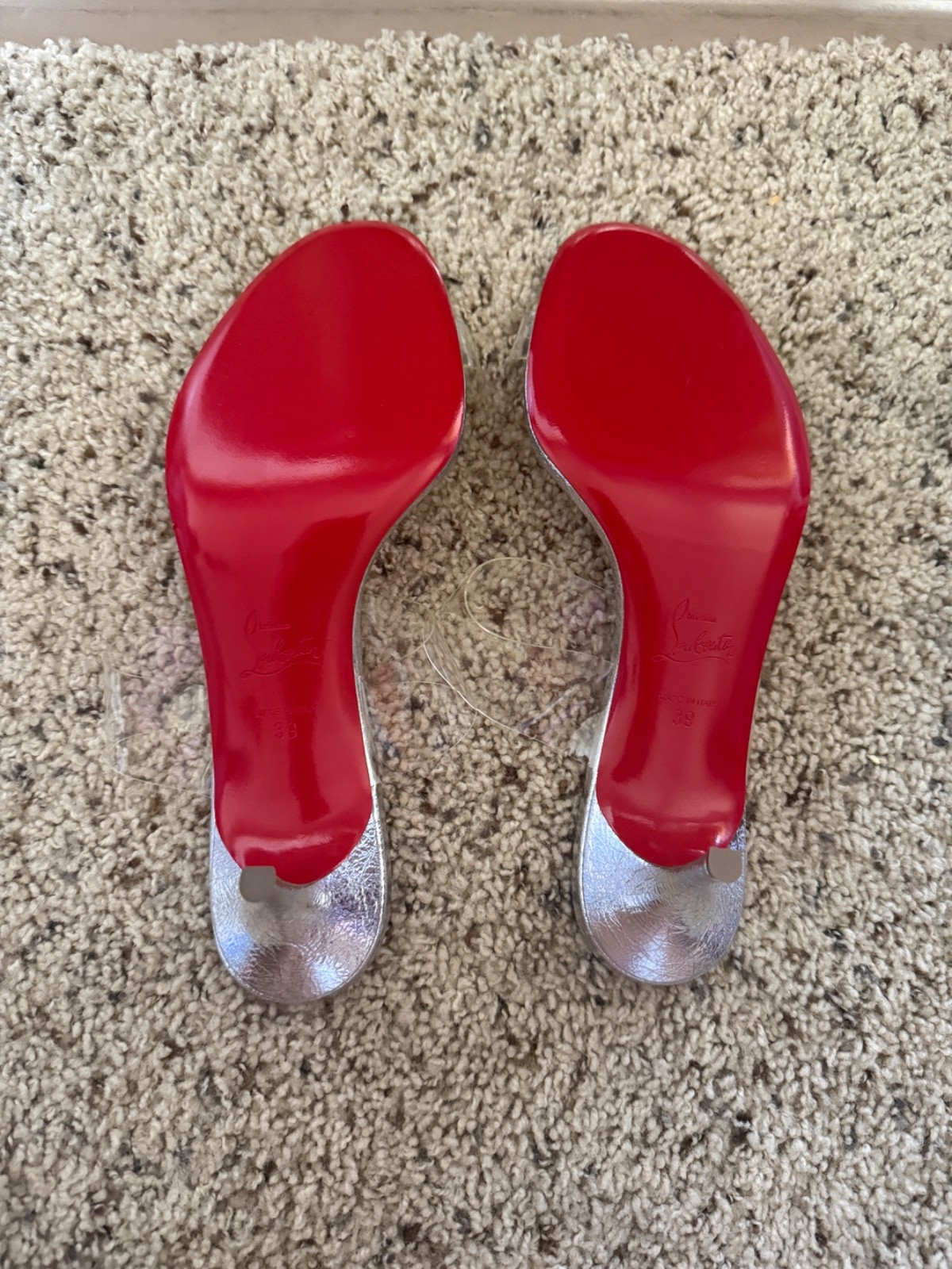 CHRISTIAN LOUBOUTIN 55mm Just Nothing Clear Slide silver heels size 39