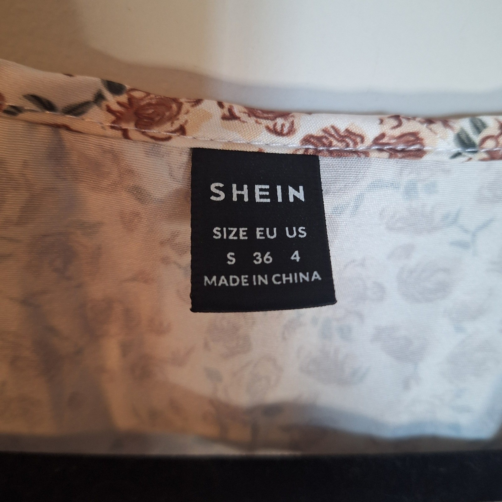 SHEIN Floral Smocked Waist Maxi Dress Brown Cream Ruffle Cap Sleeve Size Small