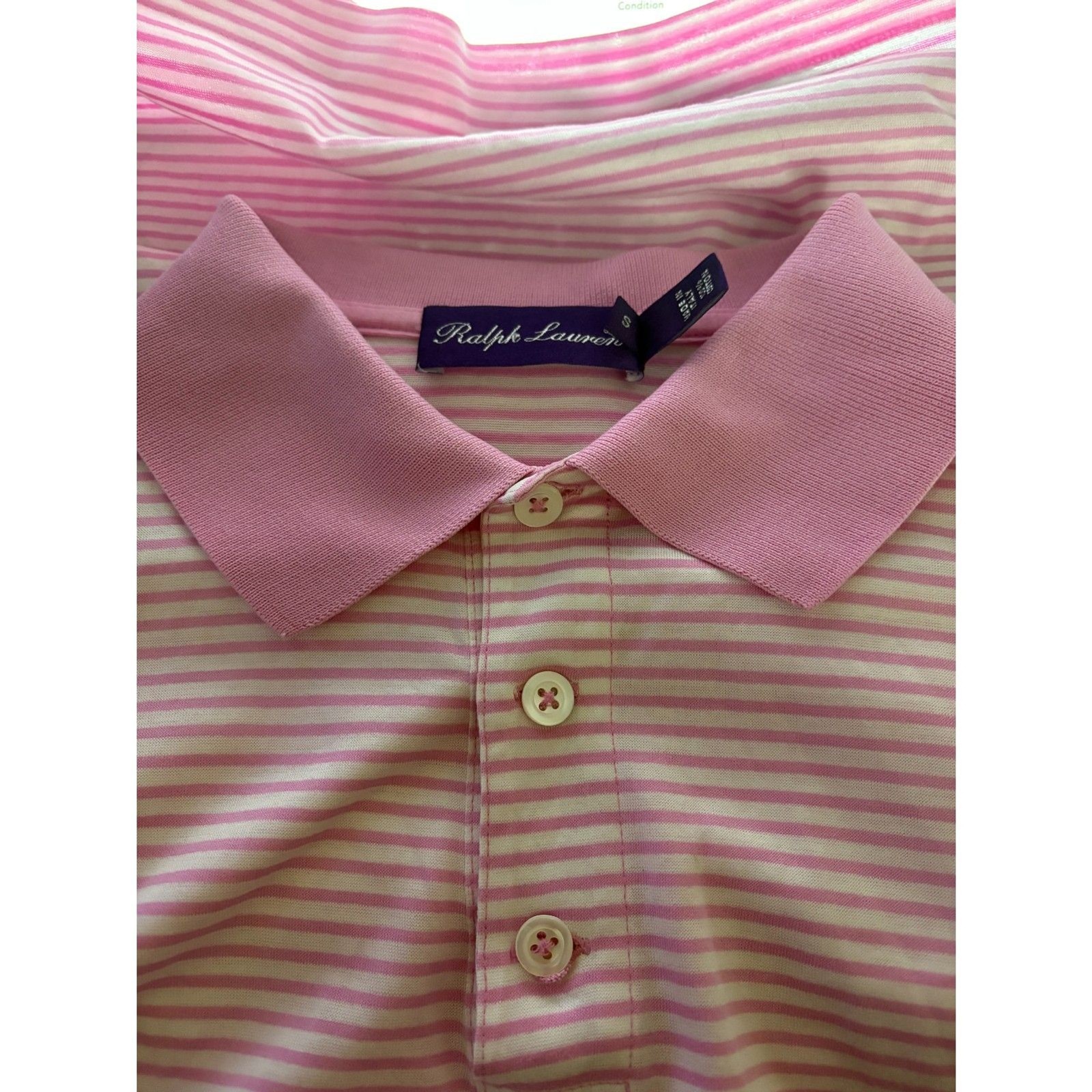 Men’s Ralph Lauren Purple Label Polo White and Pink Stripe Size S 100% Cotton