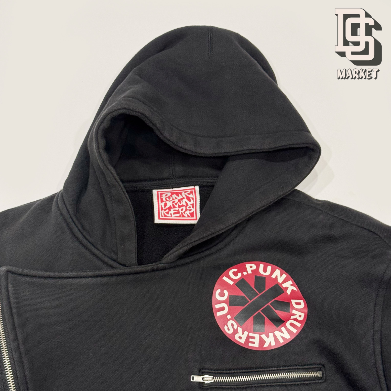 RARE PUNK DRUNKERS MOTORCYCLE BIKER STYLE HOODED SWEATSHIRT MEDIUM JAPAN SOFUBI