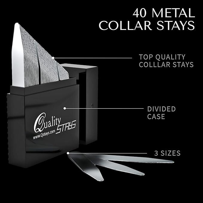 Quality Stays Metal Collar Stays for Men – Set of 40 Dress Shirt 3 Sizes in a Di