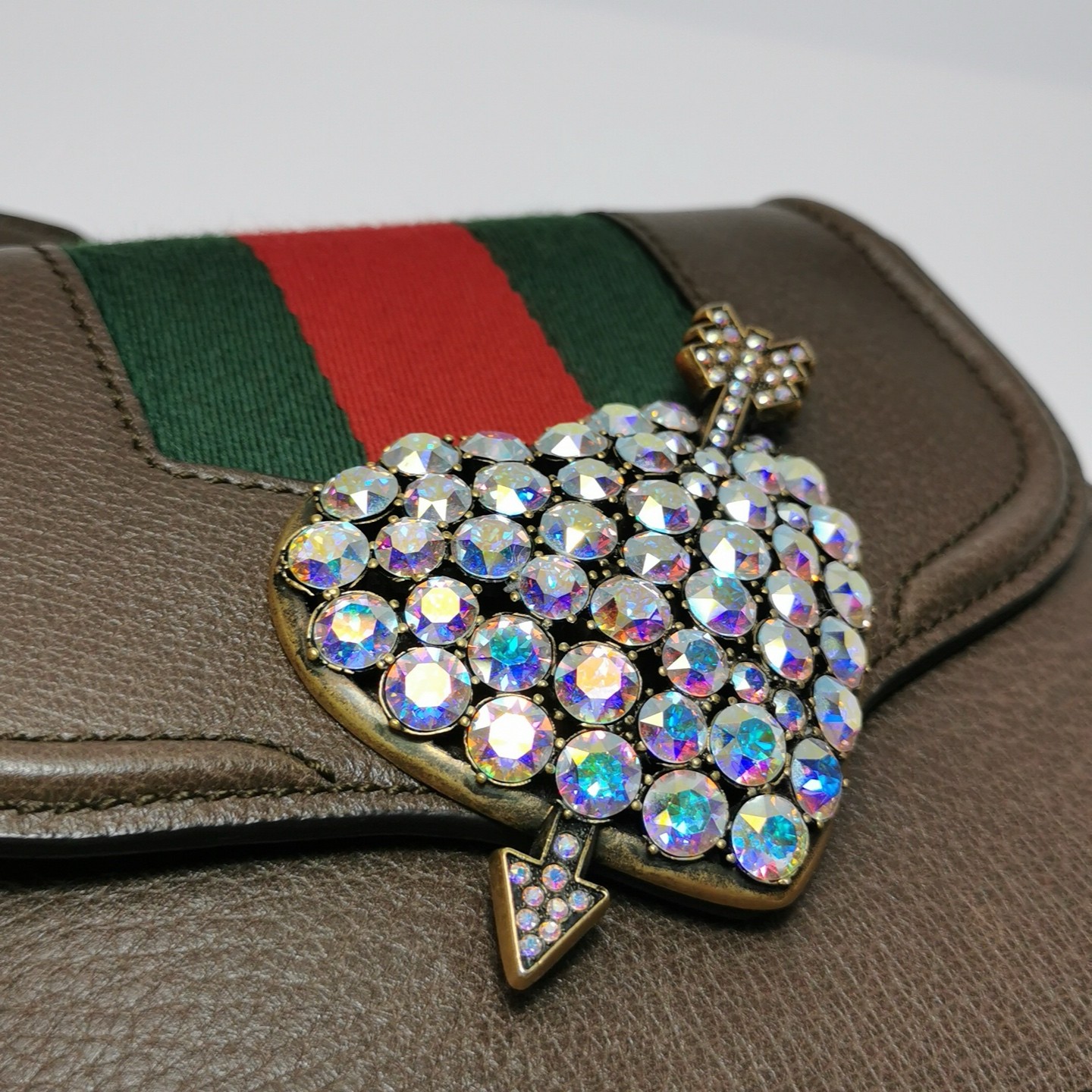 GUCCI Sherry Leather Shoulder Bag Totem Crystal Heart Brown 500756 Auth