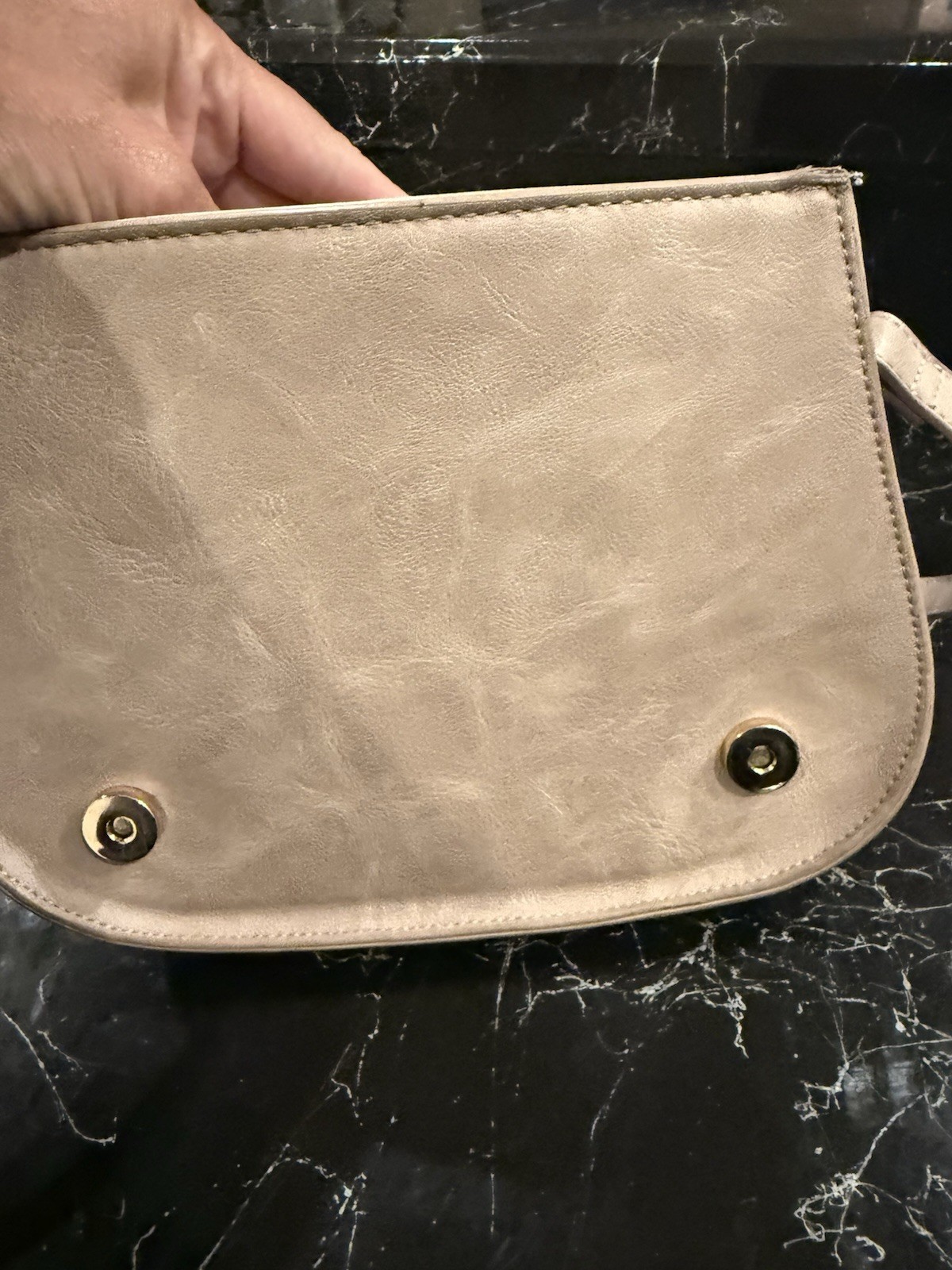 Beige Small Geometric Crossbody Bag Top Handle Adjustable Strap Zip Pockets
