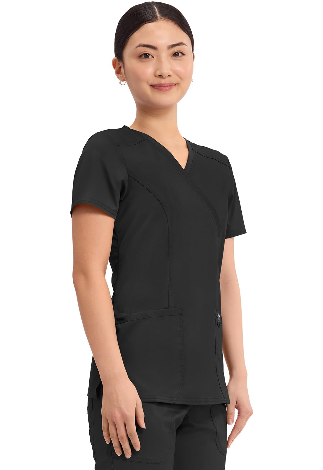 WW Revolution by WW610 Womens Mock Wrap Scrub Top, Black, M