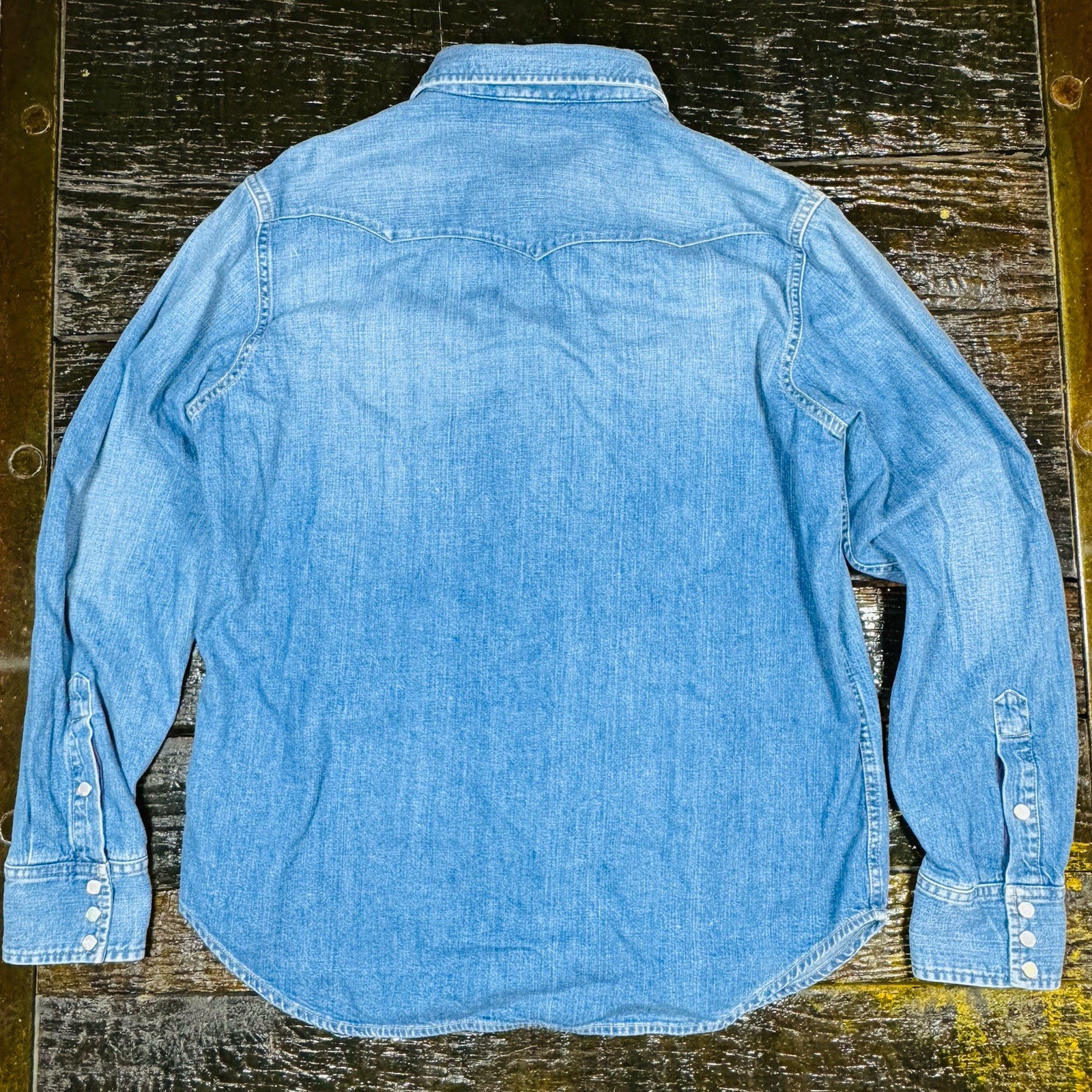 Ralph Lauren Purple Label Denim Western Shirt Size L — Mid Wash / Made In Italy