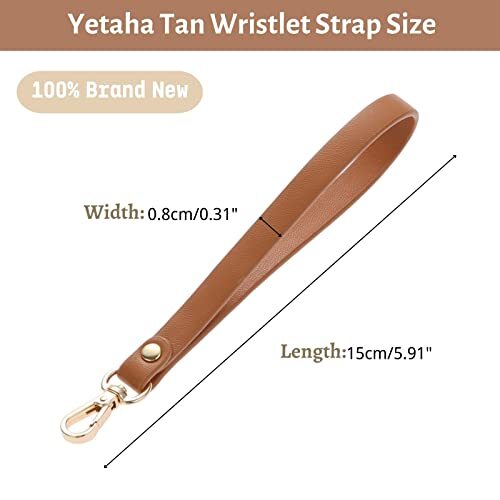15 * 0.8cm Short Purse Strap Genuine Leather Wristlet Keychain Handle Rope Tan