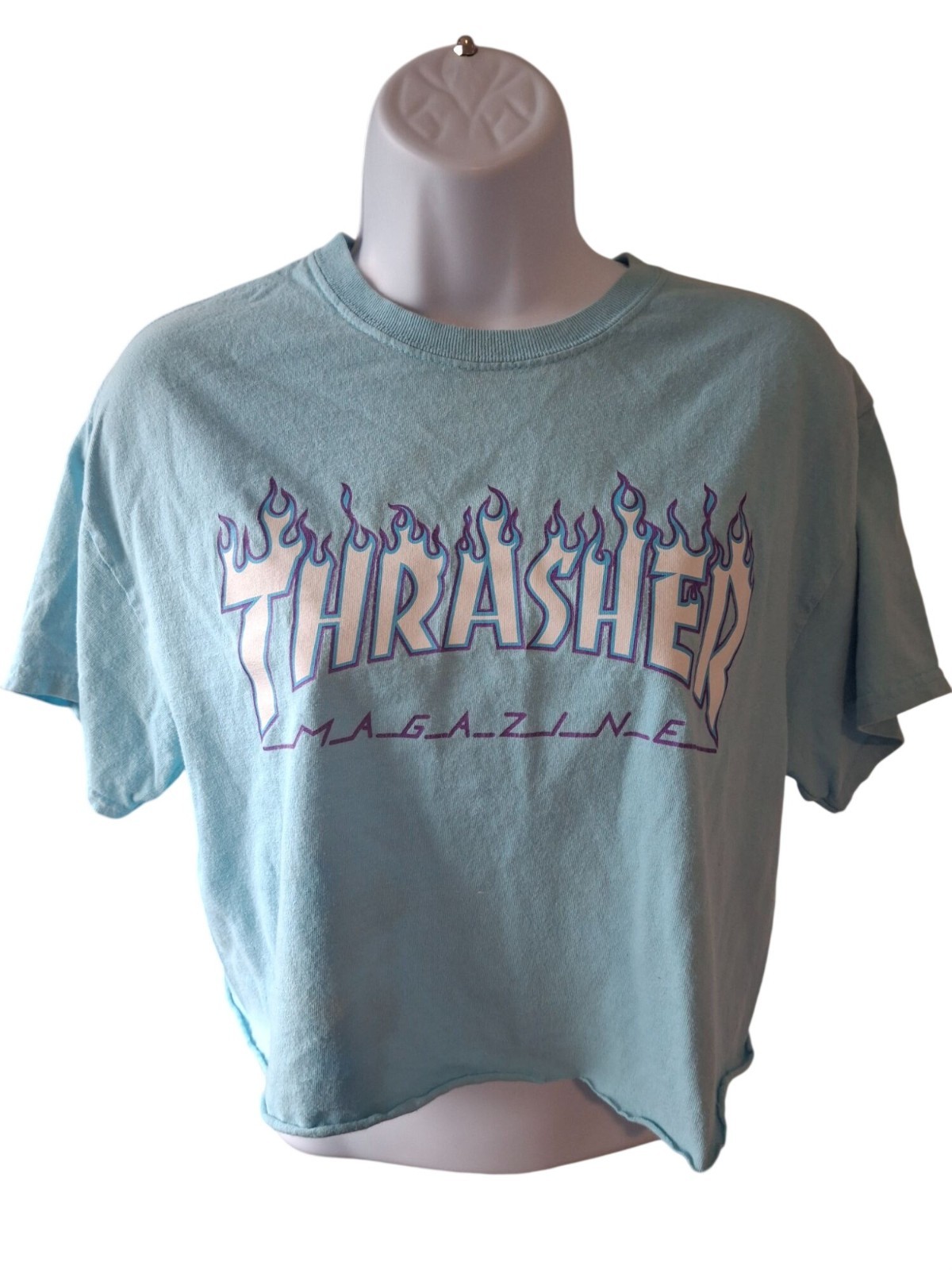 Thrasher Magazine Crop Tee Medium Blue Skate Y2K Grunge Streetwear Cotton