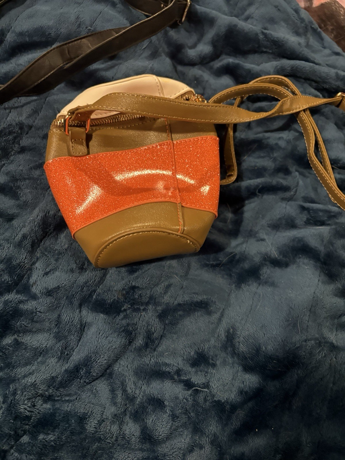 Orange Tan Beige Colorblock Zip Crossbody Bag: Adjustable Strap Women’s