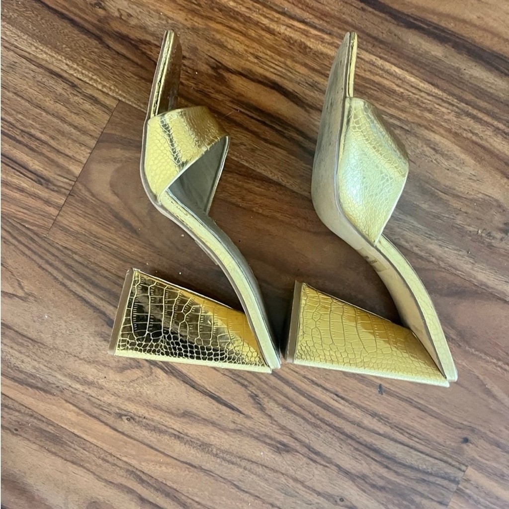 EGO official Metallic Gold Textured Block mule‎ Heels