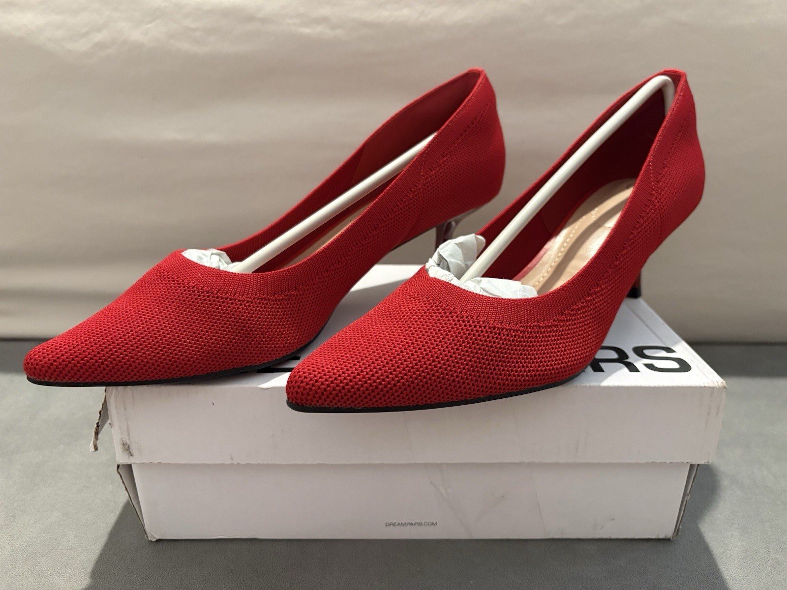 Dream Pairs Women’s Pointed-Toe Kitten-Heel Pumps In Red US Size 8