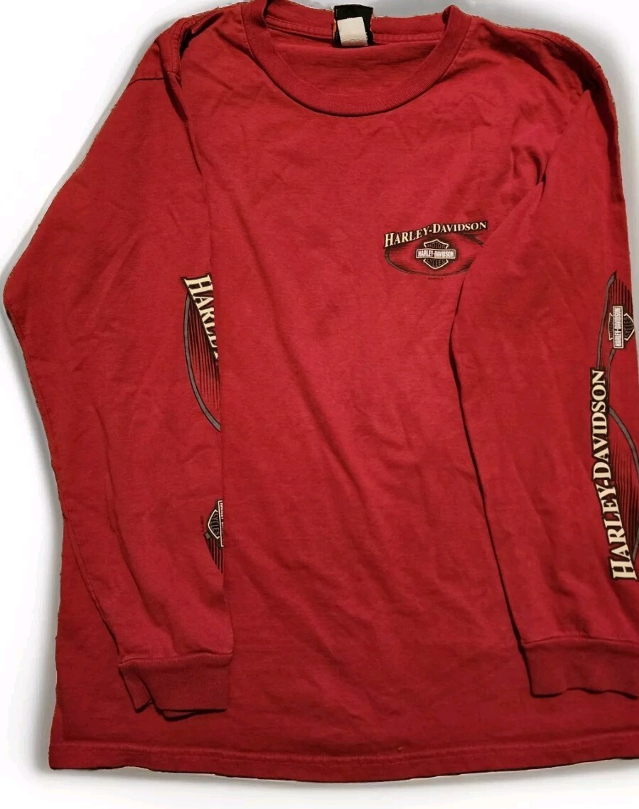 Y2K Harley Davidson Plains, PA Long Sleeve Large 2005 Logo On Sleeves Red Usa