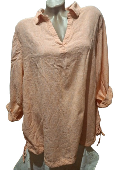 ISAAC MIZRAHI NEW YORK Linen Blend Tunic Blouse Peach Melange Size 2XL 3XL