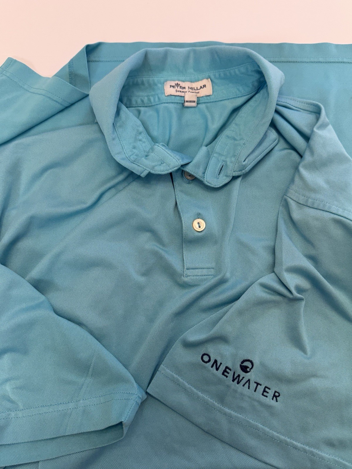 Peter Millar Summer Comfort Polo Shirt Mens Large Blue Left Sleeve Logo