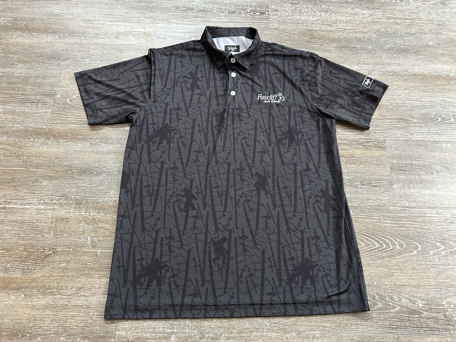 Waggle Polo Shirt Golfin’ with Squatch Mens Performance Bigfoot Large Black AOP