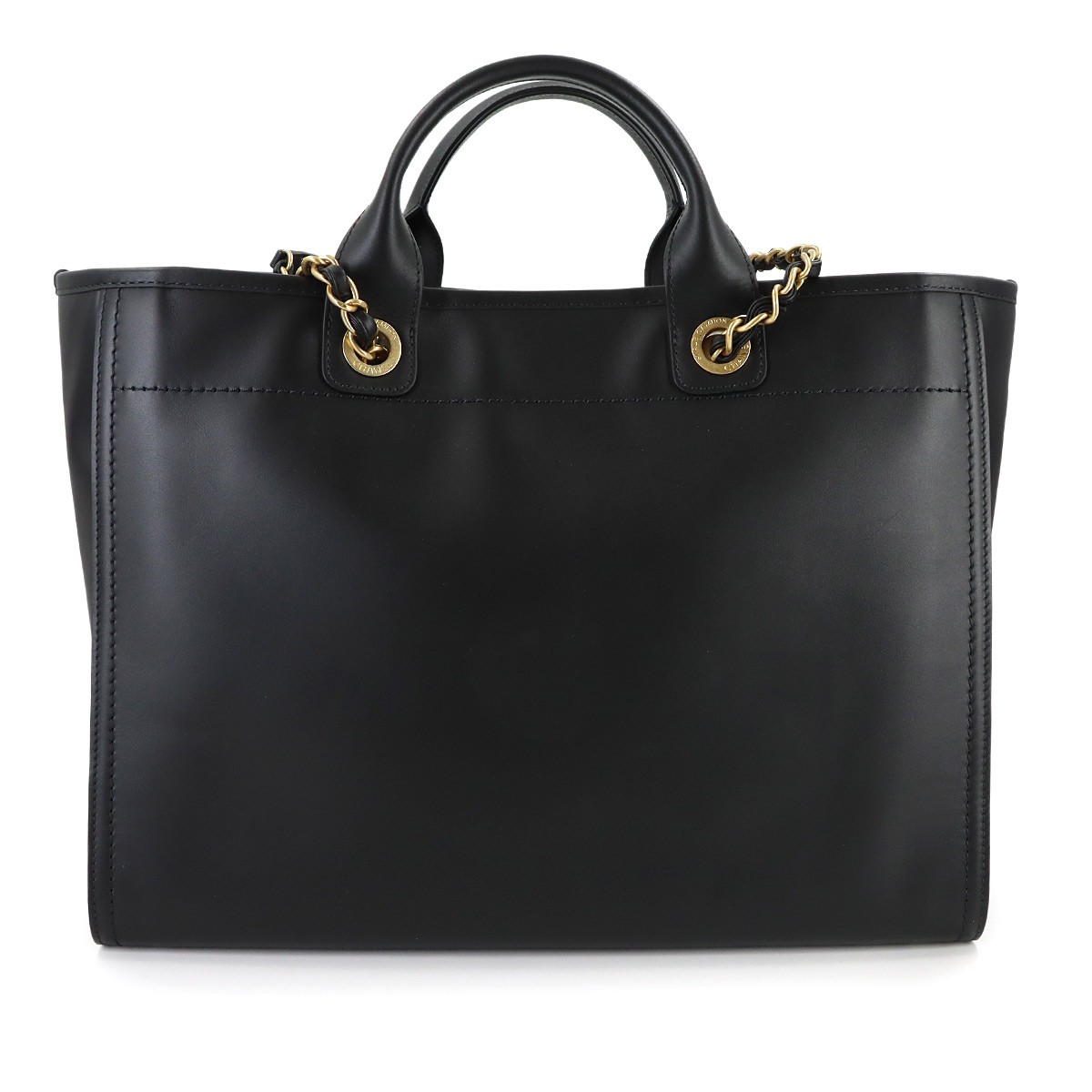 CHANEL Deauville GM Tote Chain Shoulder Bag Leather Black Purse 90322242