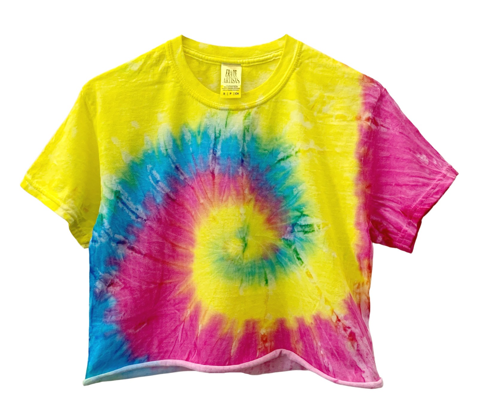 Tie Dye Unisex Cropped Tee, Hand Dyed, Raw Bottom Edge