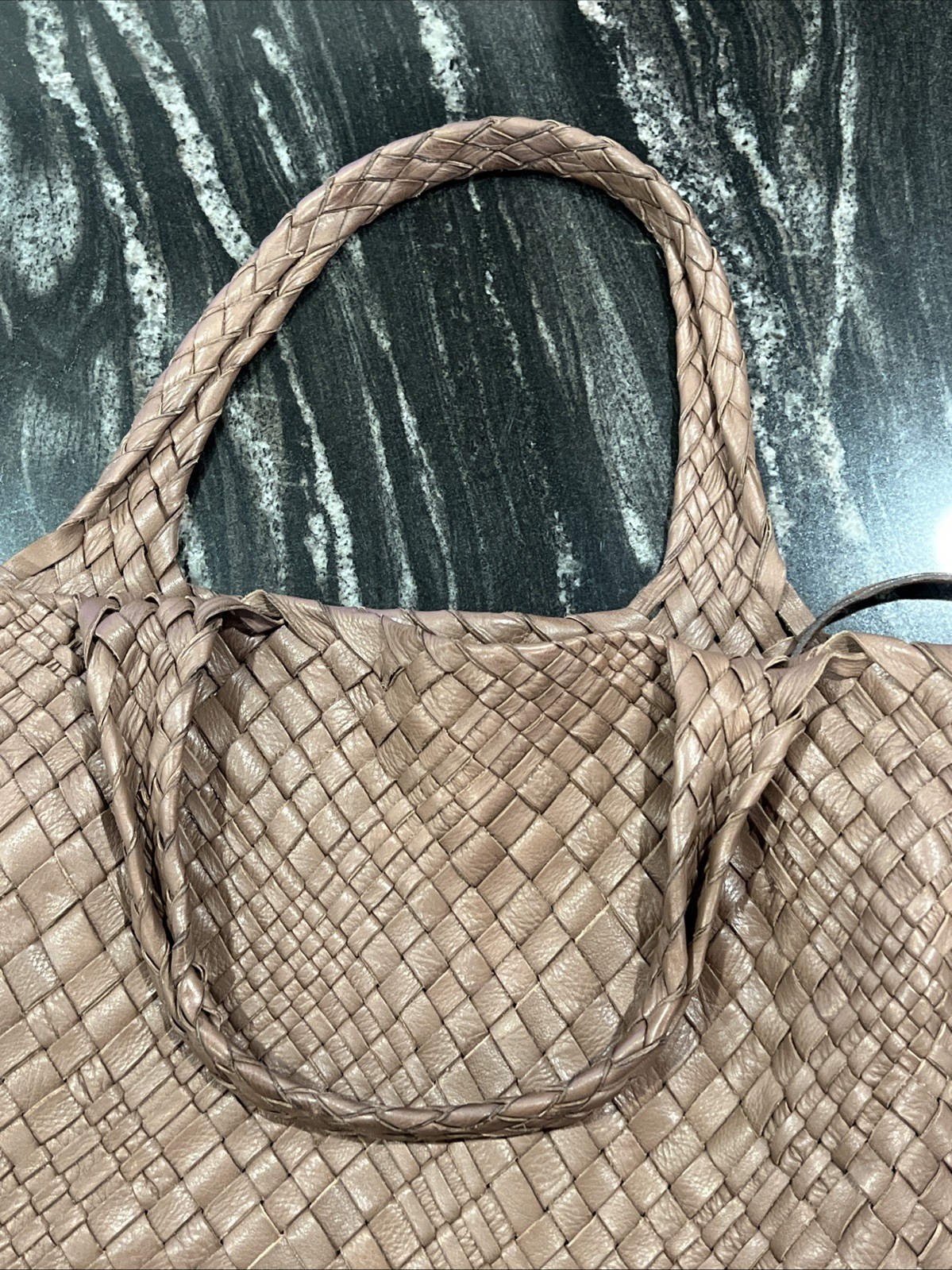 FALOR Italian Genuine Leather Handbag Woven Made in Italy w/ Attached Coin Purse