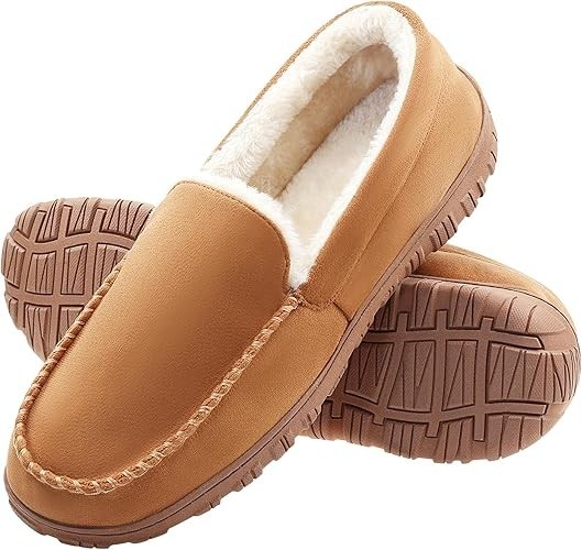 Mens Moccasin Slippers Indoor Outdoor House Slippers Warm Plush Fuzzy Memory …
