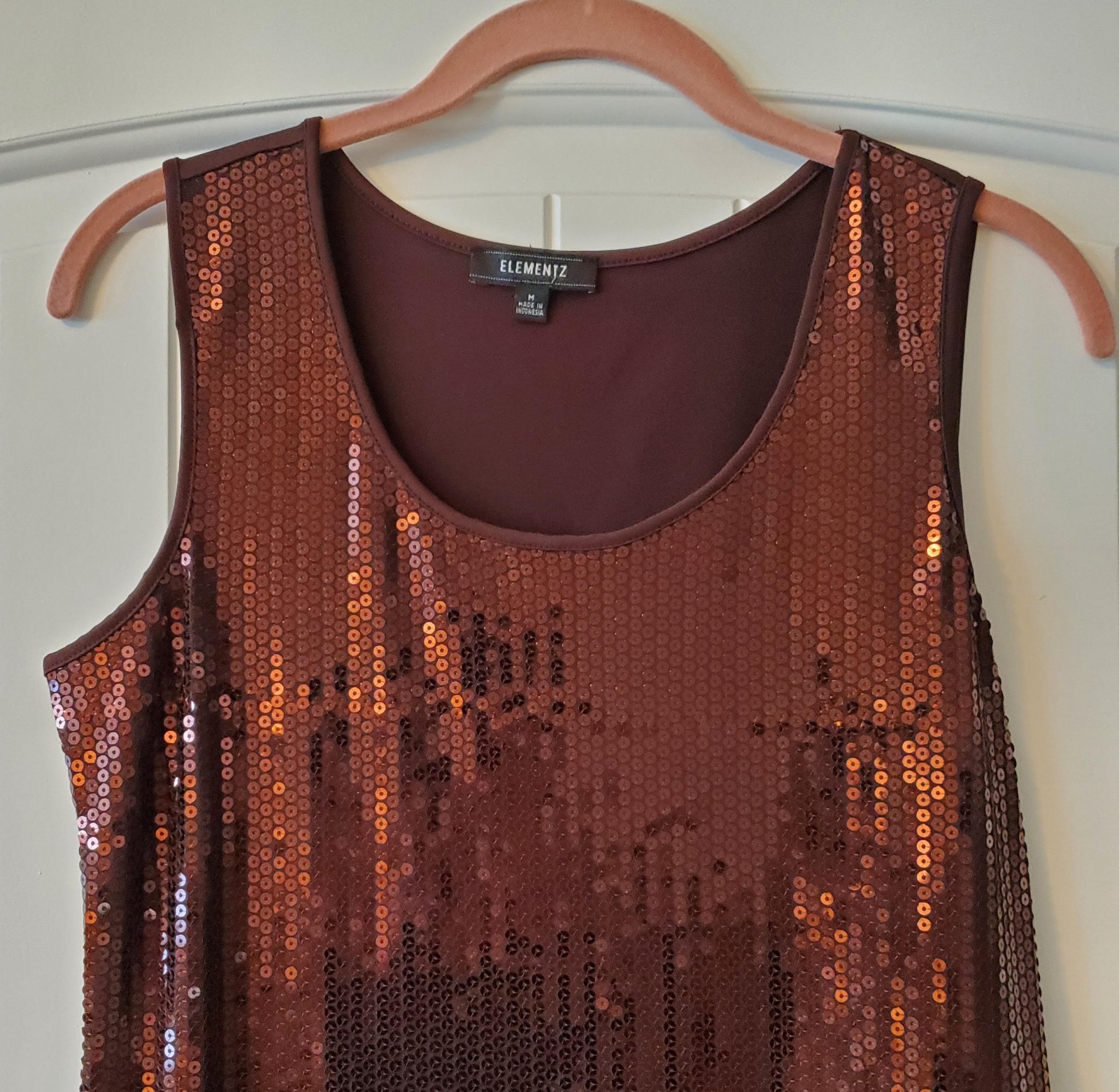 WOMENS SEQUIN BROWN BLOUSE in SIZE MEDIUM by ELEMENTZ-SLEEVELESS