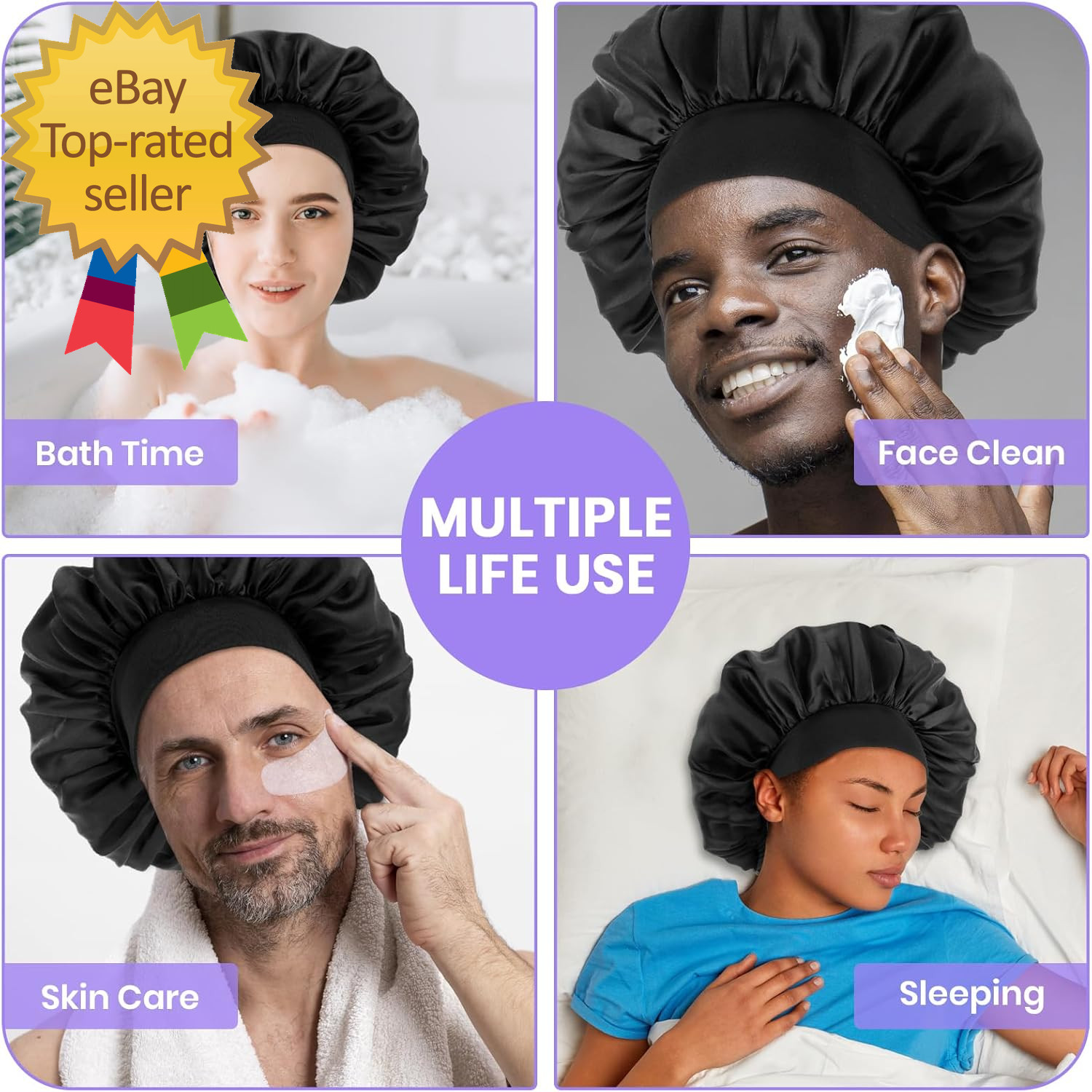 Silk Bonnet for Men Satin Bonnet Elastic Band Silk Sleep Cap Soft Adjustable